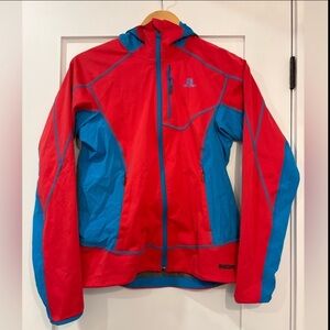 Salomon Windstopper Jacket Women Small Mont Baron Hoodie Red Blue Softshell